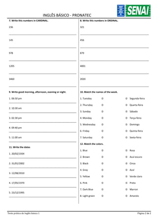 Exame ingles basico 1 | PDF