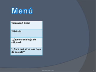 Excel es un producto del fabricante Microsoft (el mismo que hace
Windows XP, Windows Vista, o Windows 7, por ejemplo), y s...