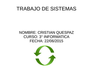 TRABAJO DE SISTEMAS
NOMBRE: CRISTIAN QUESPAZ
CURSO: 3° INFORMATICA
FECHA: 22/06/2015
 
