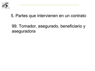 5. Partes que intervienen en un contrato
99. Tomador, asegurado, beneficiario y
aseguradora
 
