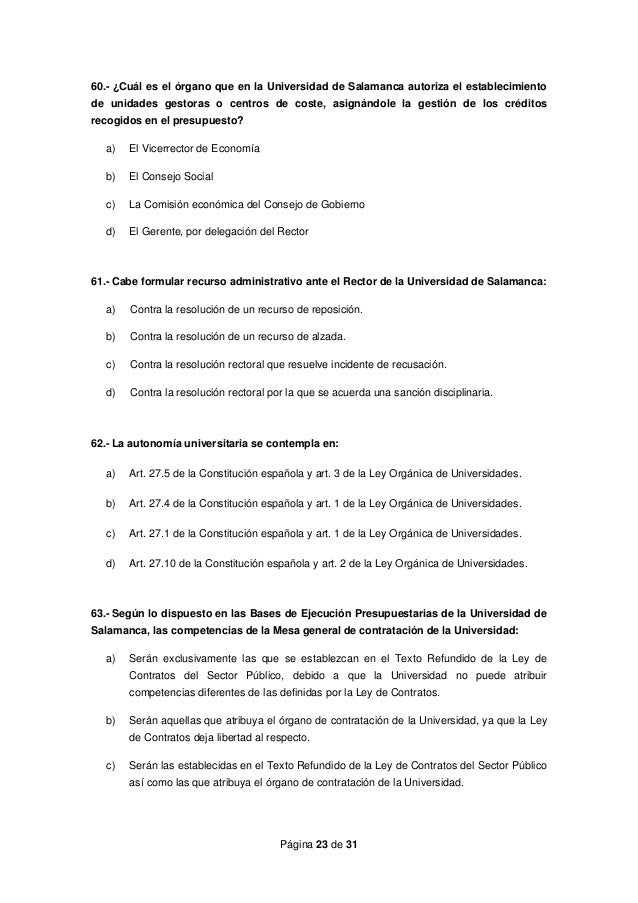 Examen Auxiliar Administrativo Primer Ejercicio Universidad Salamanca