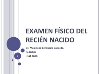 EXAMEN FÍSICO DEL
RECIÉN NACIDO
Dr. Maximino Cerqueda Gallardo.
Pediatria
UJAT 2018.1
 