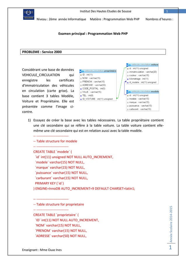 Examen principal- php - correction | PDF