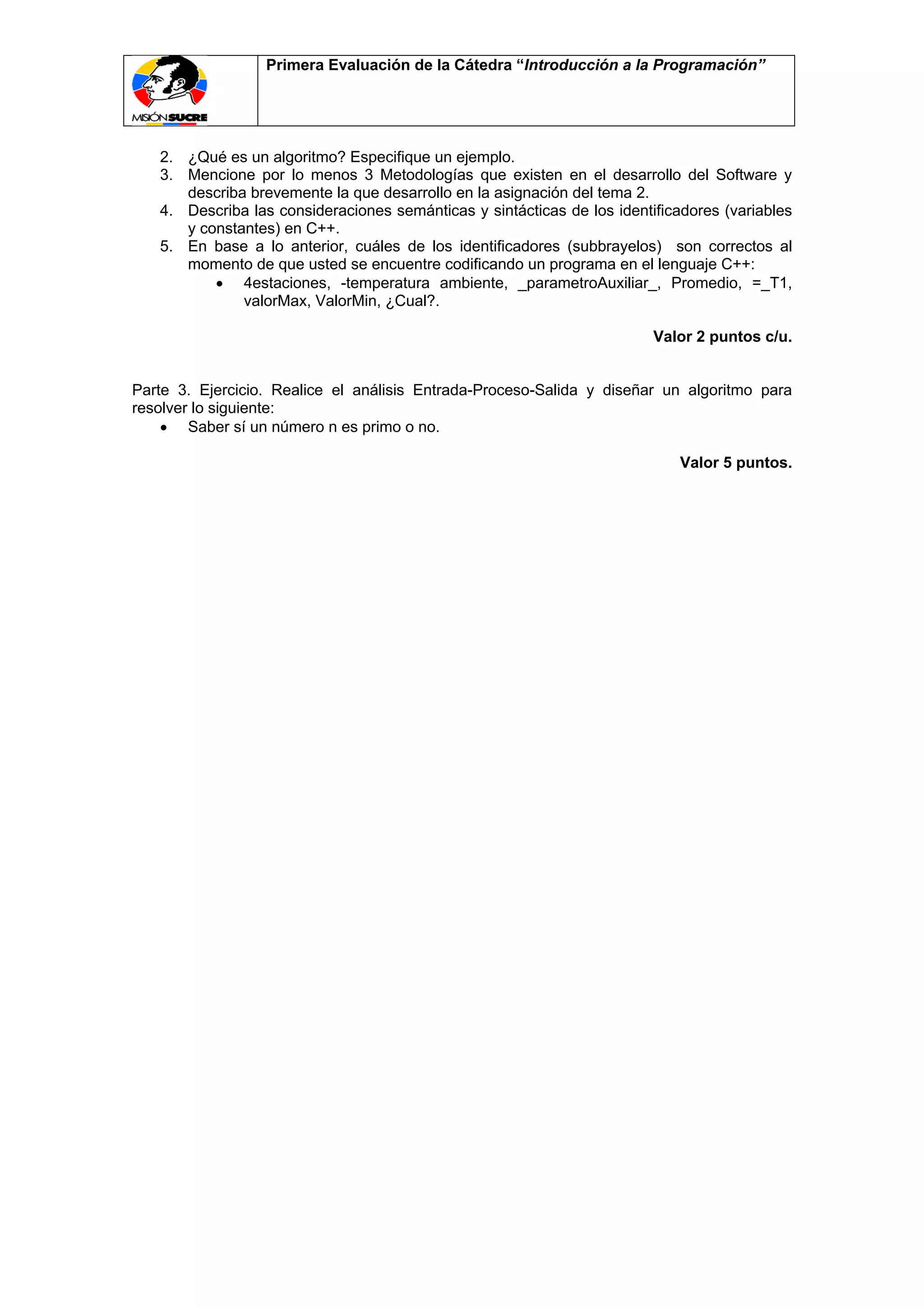 Examen Parcial 1 Introduccion Programacion