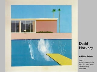 David
Hockney

A Bigger Splash

1967
acrylique sur toile
243.8 x 243.8 cm
Tate Gallery,
Londres
 