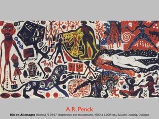 A.R. Penck
Moi en Allemagne (Ouest) /1984 / dispersion sur mousseline / 600 x 1200 cm / Musée Ludwig, Cologne
 