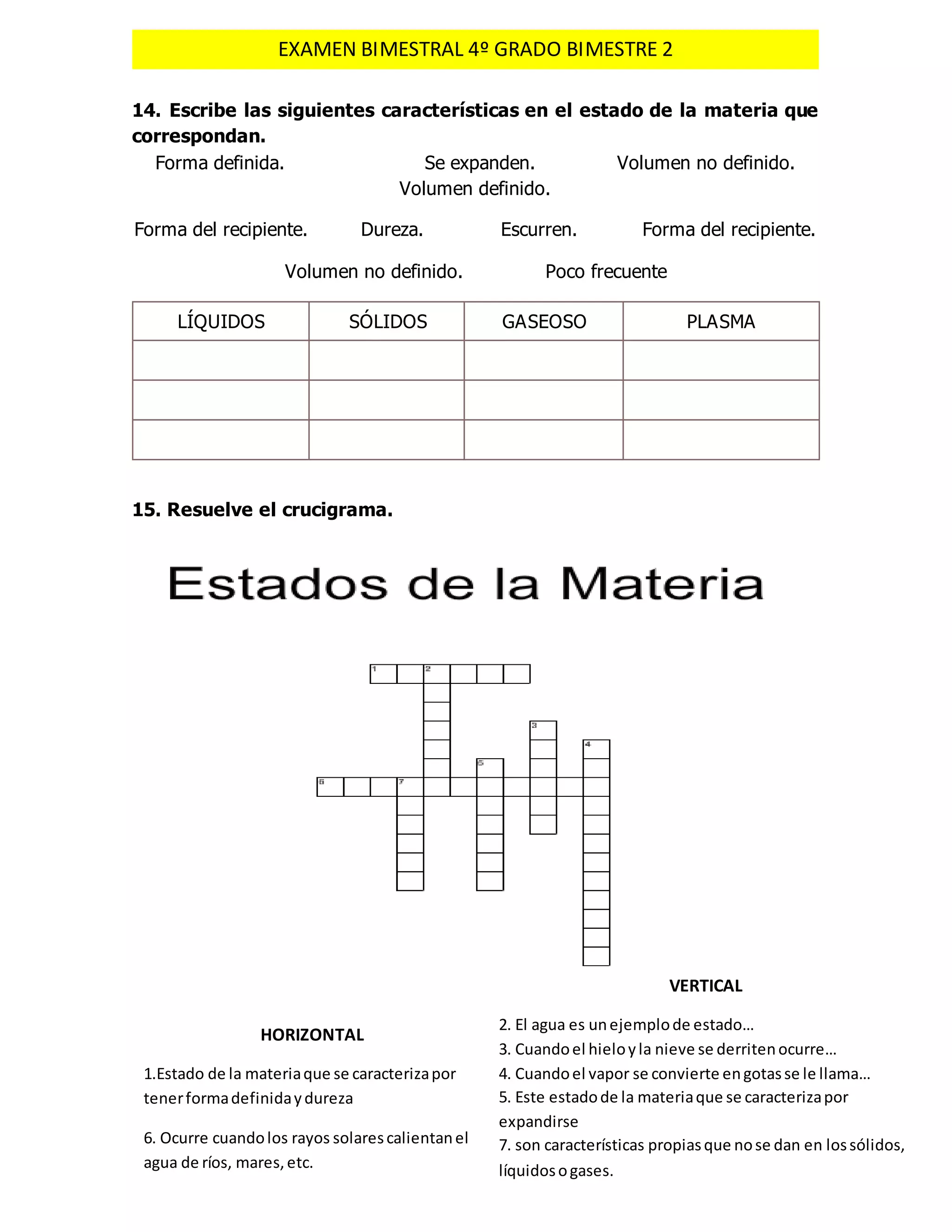 Examen cuarto grado de primaria segundo bloque | DOCX