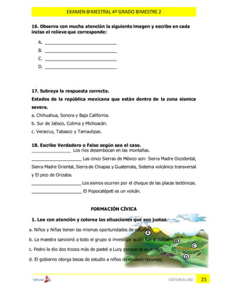 Examen cuarto grado de primaria segundo bloque | DOCX