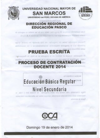 Examen Contrata Docente 2014 secundaria Pasco