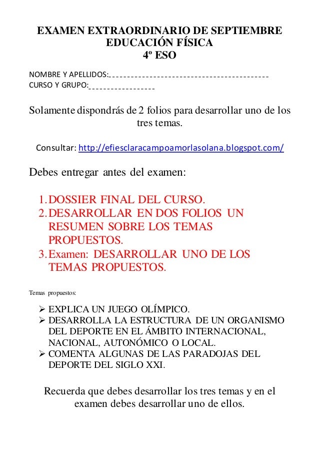 Examen 4º eso septiembre Examen 4º eso septiembre