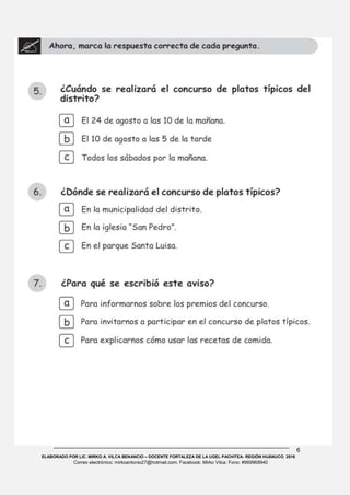 6
ELABORADO POR LIC. MIRKO A. VILCA BENANCIO – DOCENTE FORTALEZA DE LA UGEL PACHITEA- REGIÓN HUÁNUCO 2016
Correo electrónico: mirkoantonio27@hotmail.com; Facebook: Mirko Vilca; Fono: #969968940
 