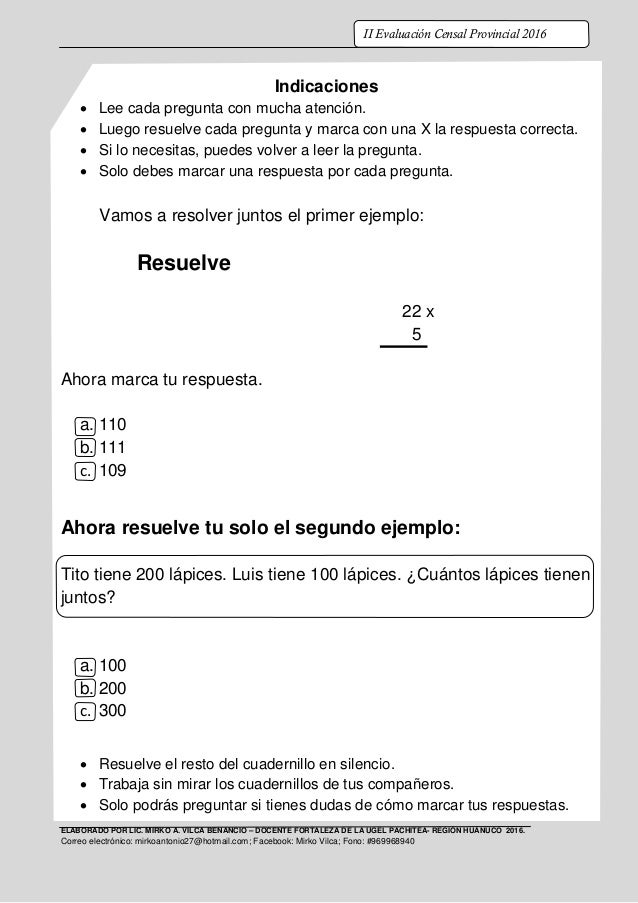 PRUEBA CENSAL MATEMATICA CUARTO DE PRIMARIA PRUEBA CENSAL MATEMATICA CUARTO DE PRIMARIA