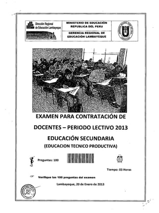 Examen contrato  docente 2013 lambayeque  etp tipo 12