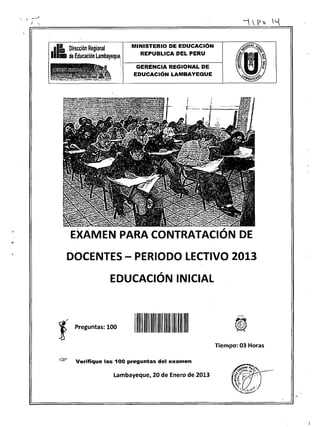 Examen contrato  docente 2013 lambayeque  inicial  tipo  14