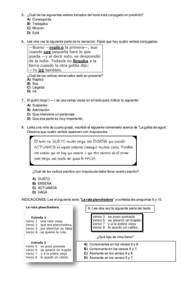 Examen Cuarto Grado Primer Bimestre