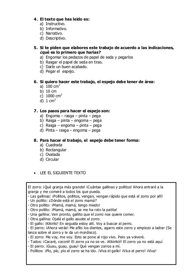 EXÁMENES DE PROCESO de 1er a 6to grado de primaria 2013 I
