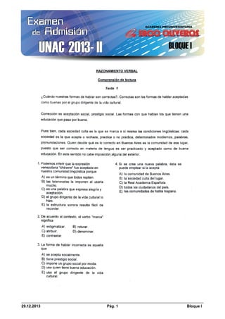 Examen General de Admisión 2013-II

Universidad Nacional del Callao

Examen
de Admisión

UNAC 2013- II

29.12.2013

BLOQUE I

Pág. 1

Bloque I

 