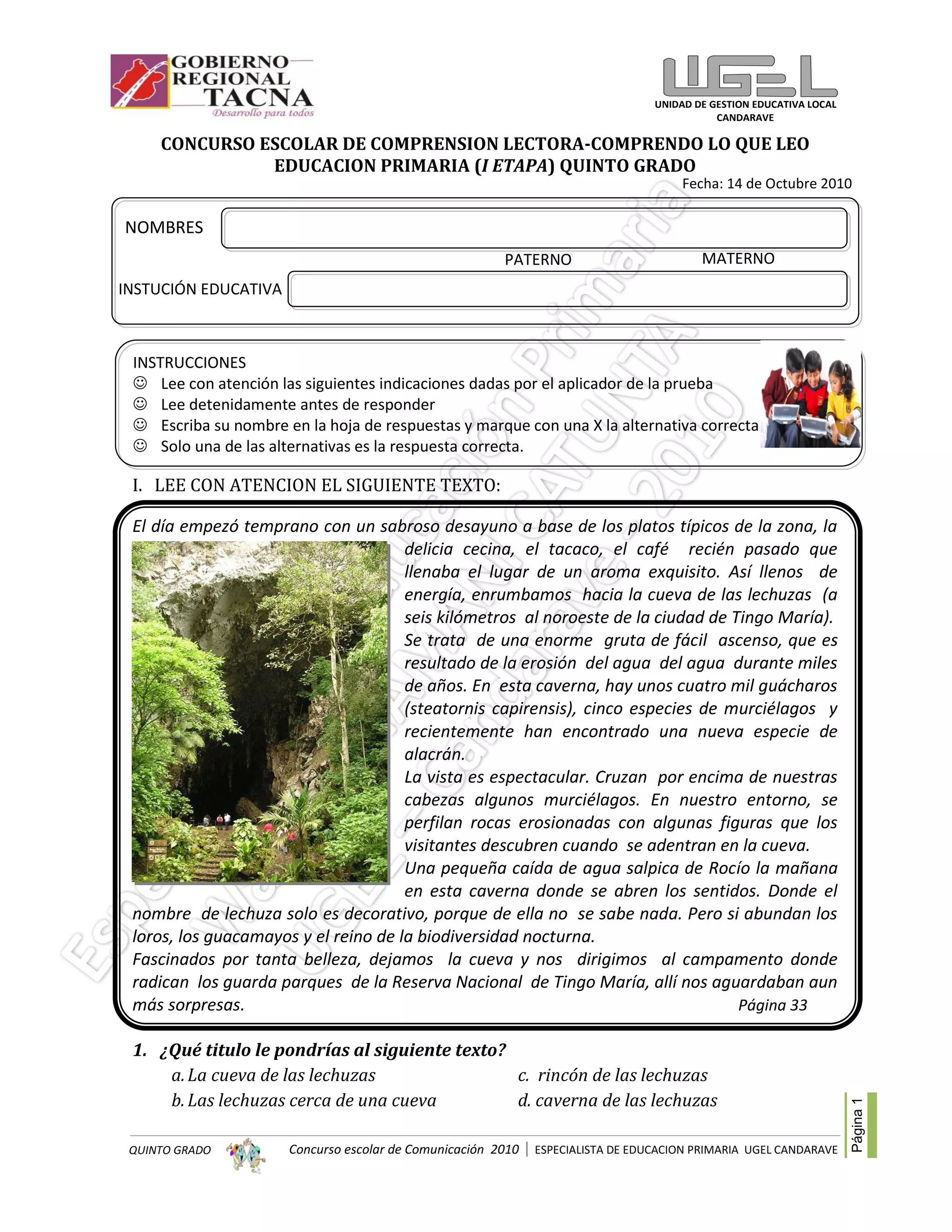 Hojas De Trabajo De Comprensión Lectora Gratuitas Para Quinto Grado