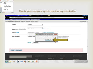 Cuarto paso escoger la opción eliminar la presentación



                      
 