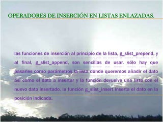 LISTAS ENLAZADAS.la lista enlazada es un tda que nos permite almacenar datos de una forma organizada, al igual que los vectores pero, a diferencia de estos, esta estructura es dinámica, por lo que no tenemos que saber "a priori" los elementos que puede contener. en una lista enlazada, cada elemento apunta al siguiente excepto el último que no tiene sucesor y el valor del enlace es null. 