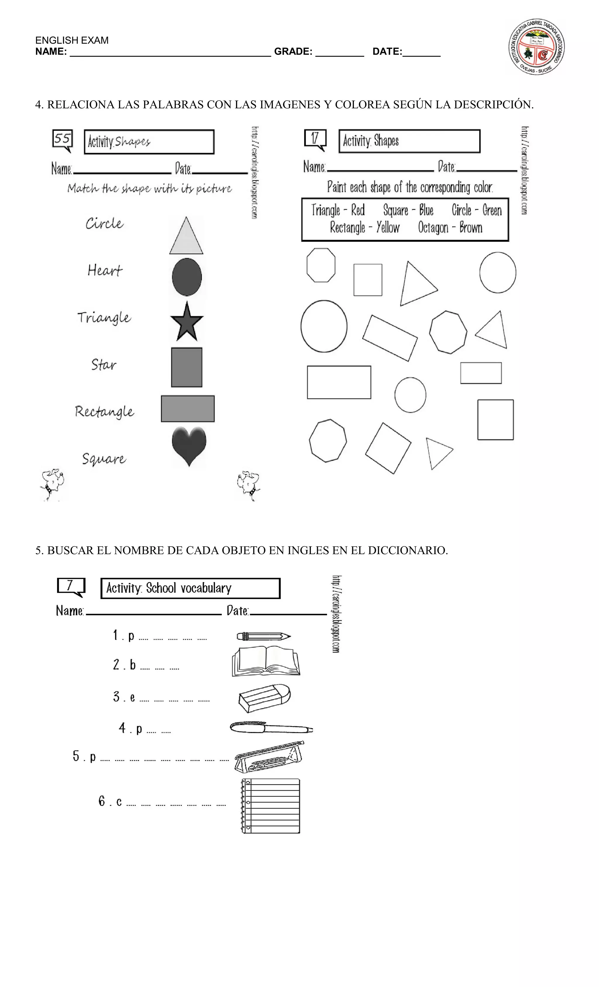 Examen de inglés 6o | PDF