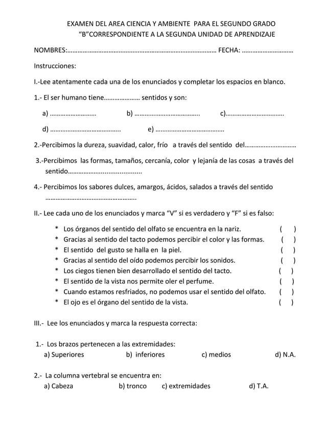 Examen De Personal Social Para Quinto Grado De Primaria En Word at Ryan ...