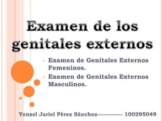• Examen de Genitales Externos
Femeninos.
• Examen de Genitales Externos
Masculinos.
 
