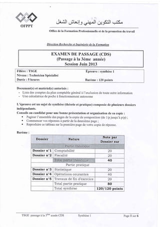 Examen de passage (cds) 2013 synthese 1