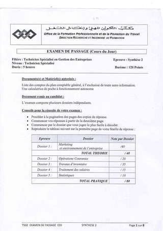 Examen de passage (cours du jour) synthèse 2