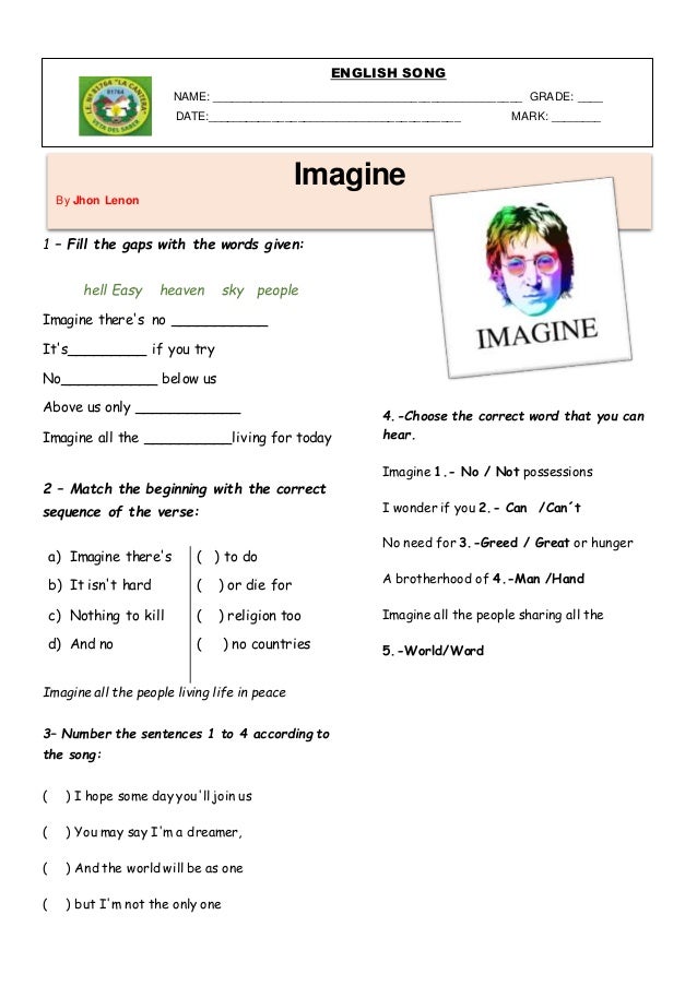 listening comprehension using song "imagine"