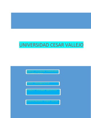 UNIVERSIDAD CESAR VALLEJO 
Nombre: ocrospoma almendrades 
Elizabeth diana 
Curso: cóncomputacion 
Trabajo: sistemas operativos 
Docente:mendoza corpus carlos 
 