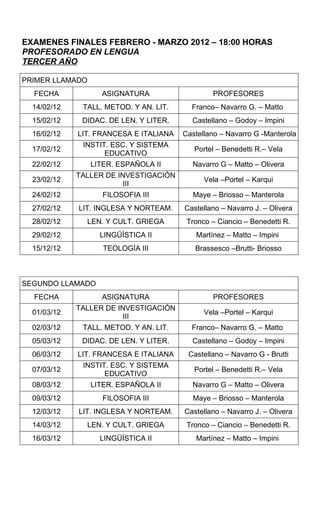 Examenes finales feb   marz 2012 - 3º año lengua y 3° cs polit