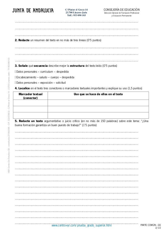 Examenes grado superior lengua