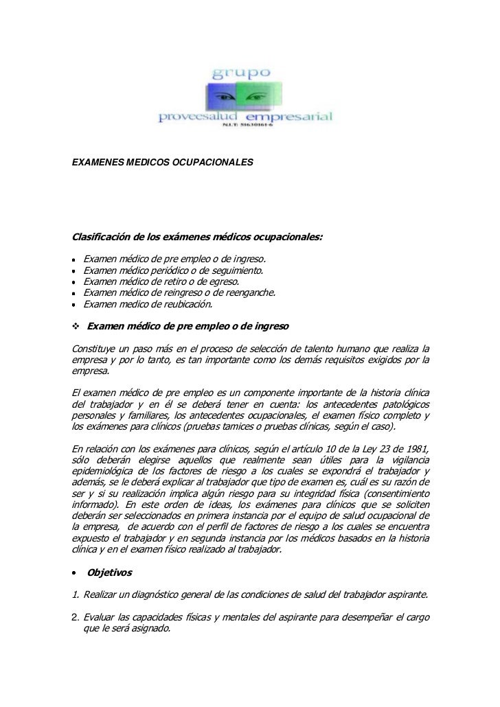 Examenes medicos ocupacionales