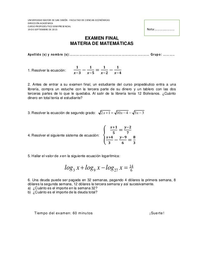 Examenes Pasados Resueltos Matematicas