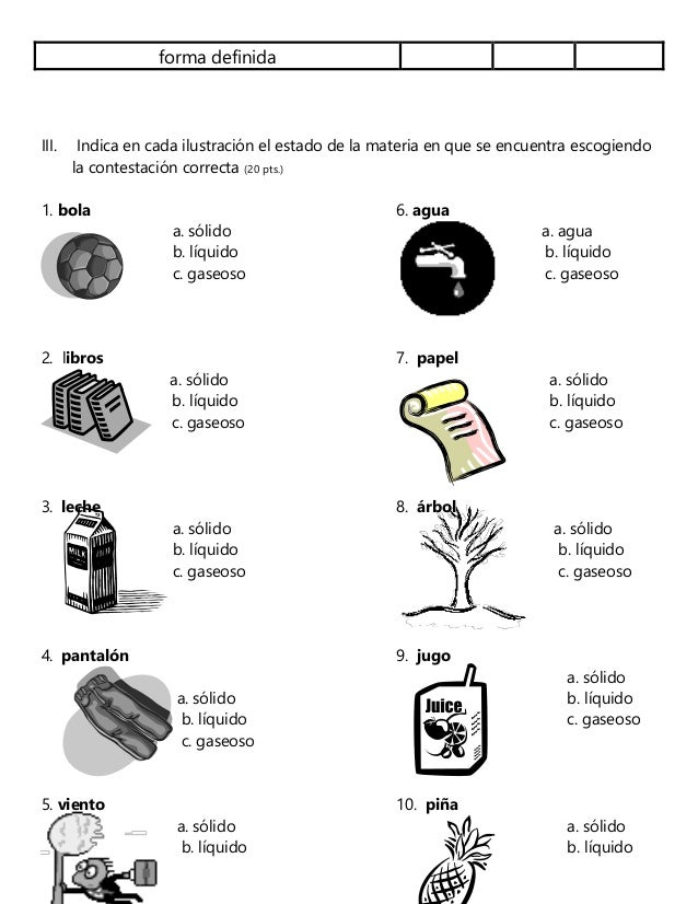 Examen estados de la materia 2014