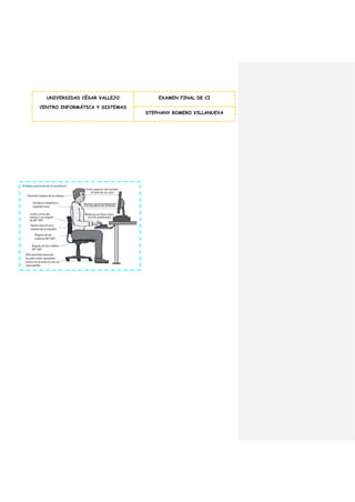 UNIVERSIDAD CÉSAR VALLEJO
CENTRO INFORMÁTICA Y SISTEMAS
EXAMEN FINAL DE CI
STEPHANY ROMERO VILLANUEVA
 