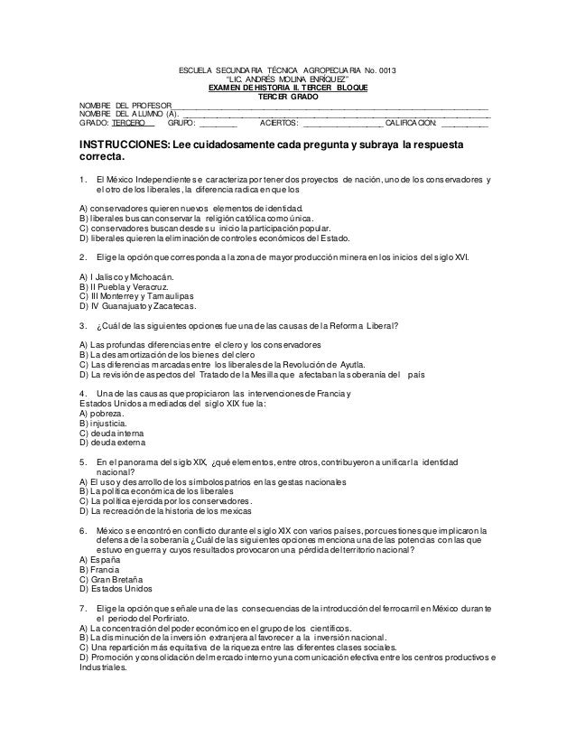 Examen De Historia 1 Secundaria Bloque 3 Examen historia