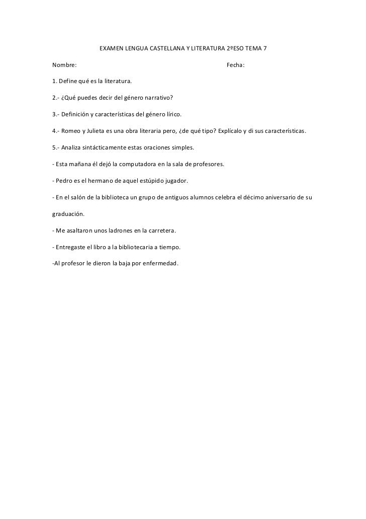 Examen lengua castellana