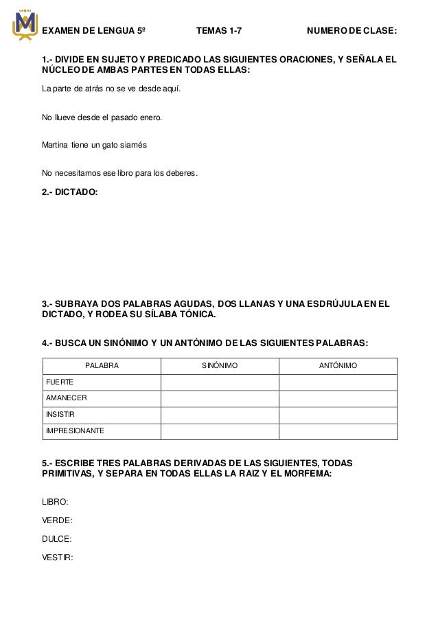 Evaluacion Examenes 5 Primaria Sm Savia Lengua Examen Lengua 5º Tema 7