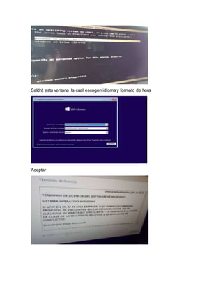 Saldrá esta ventana la cual escogen idioma y formato de hora
Aceptar
 
