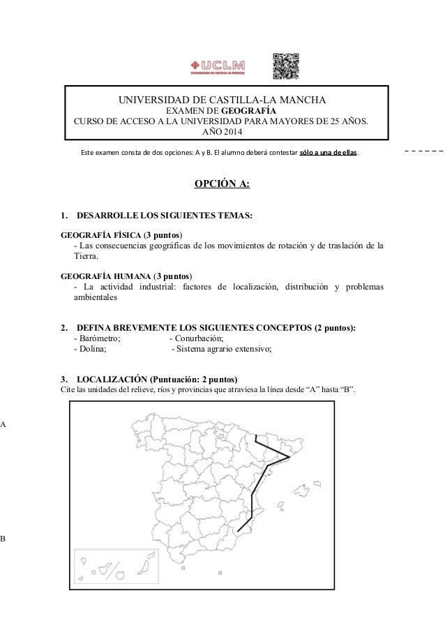 Examen Mayores 25 años.2014. UCLM Examen Mayores 25 años.2014. UCLM