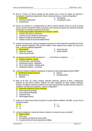 Examen Único de Residentado Médico 2014 ASPEFAM matriz - Parte B
8 de junio del 2014 Página 8 de 11
65. Niño de 12 años, c...