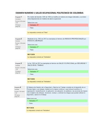 EXAMEN NUMERO 1 SALUD OCUPACIONAL POLITECNICO DE COLOMBIA
 