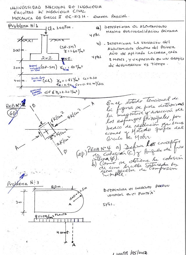 Algebraico Lograr Del Sur Examen parcial mecanica de suelos 2 UNI-FIC resuelto