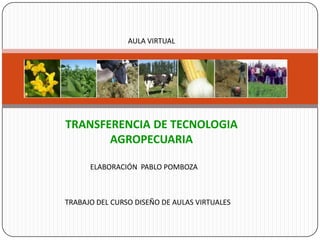AULA VIRTUAL




TRANSFERENCIA DE TECNOLOGIA
       AGROPECUARIA

      ELABORACIÓN PABLO POMBOZA



TRABAJO DEL CURSO DISEÑO DE AULAS VIRTUALES
 