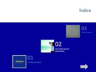 Índice

03
¡Únete a nosotros!

02
Una visión para el
éxito futuro

01
La mejor posición

 