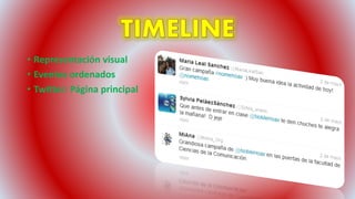 • Representación visual
• Eventos ordenados
• Twitter: Página principal
