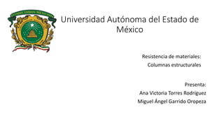 Universidad Autónoma del Estado de
México
Resistencia de materiales:
Columnas estructurales
Presenta:
Ana Victoria Torres Rodríguez
Miguel Ángel Garrido Oropeza
 