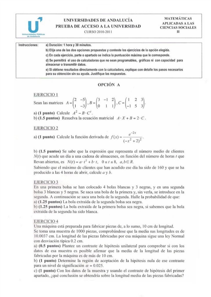Examen Resuelto Selectividad Matematicas Ciencias Sociales Andalucia